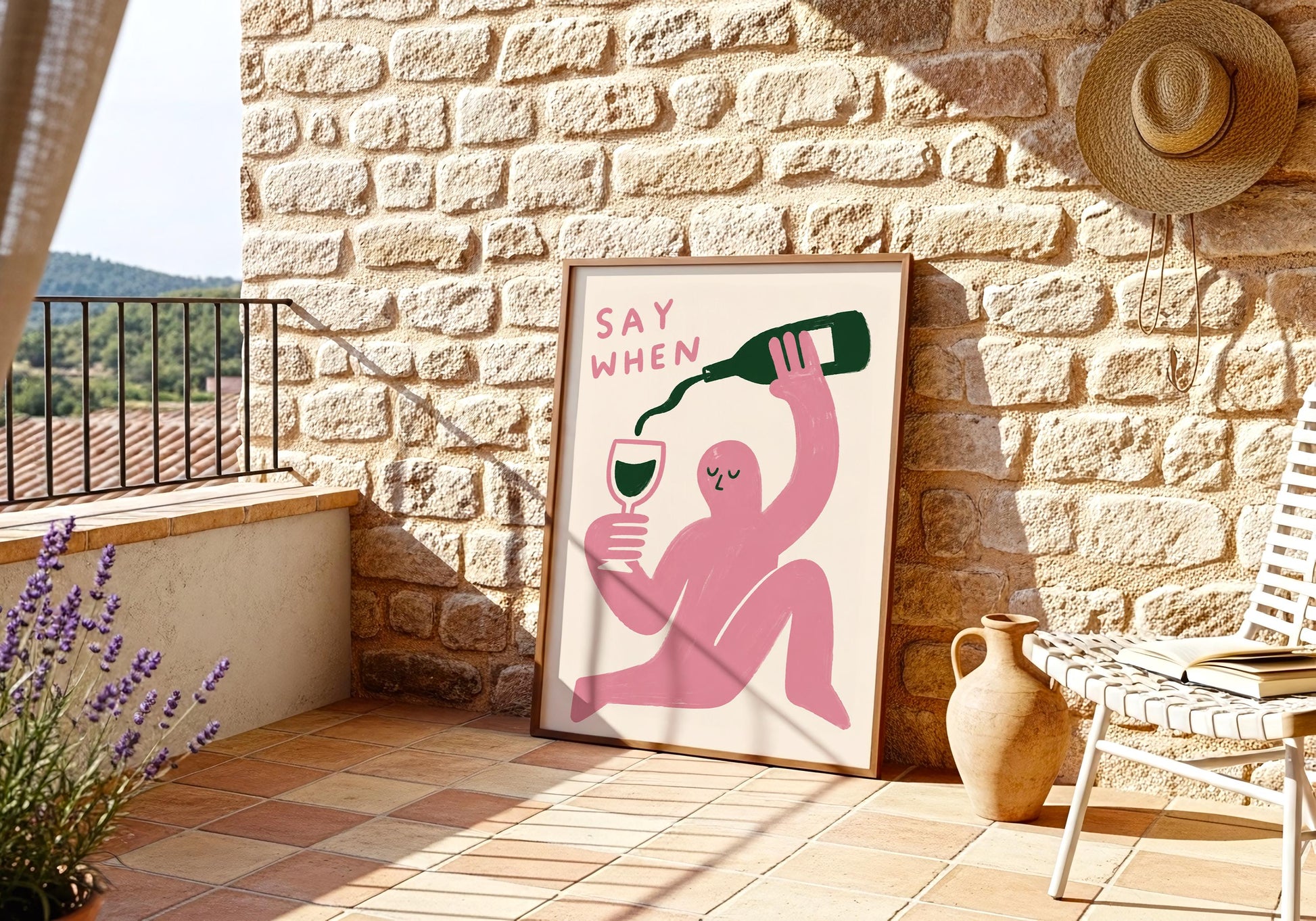 Contemporary coquette wall art featuring wine.