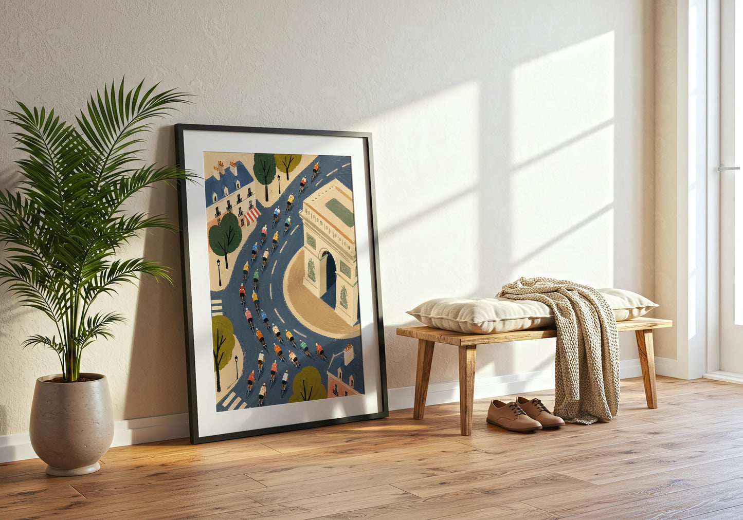 Vibrant Paris bicycle race artwork for home offices, living rooms and cycling lovers.
