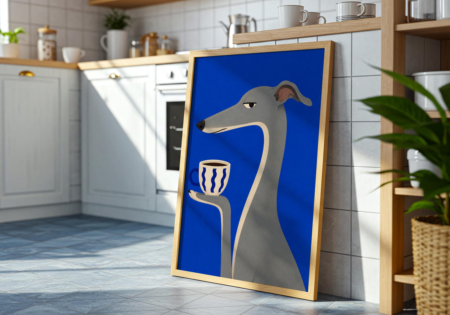 Funny dog illustration perfect for coffee lovers and modern home décor.