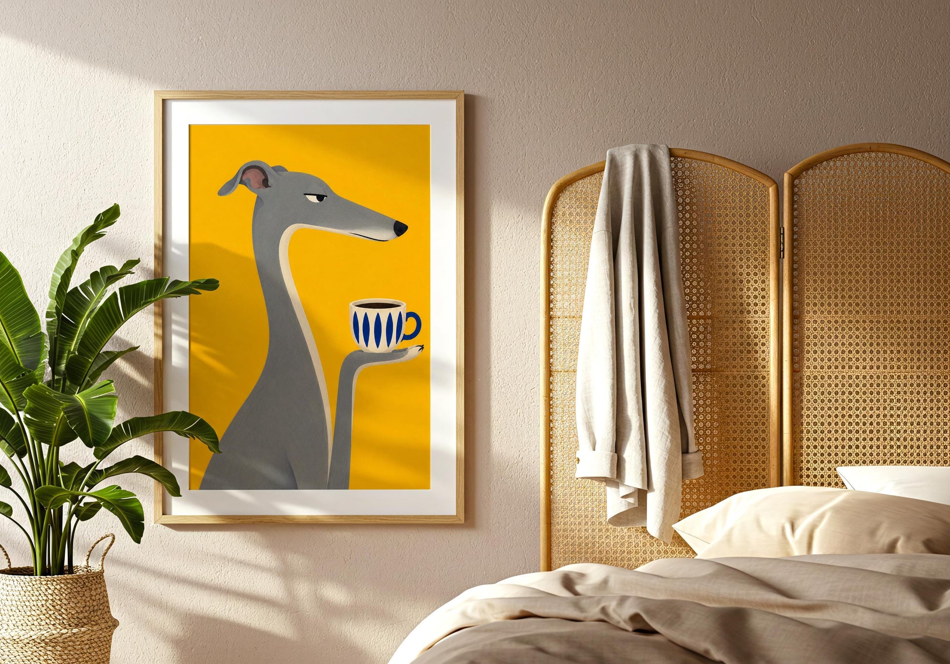 Bright yellow café-inspired wall art for modern homes.
