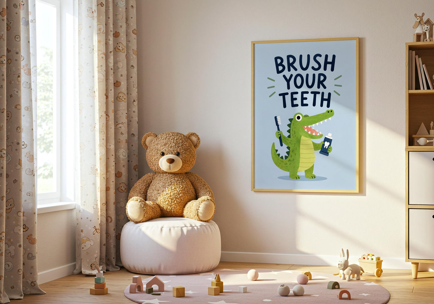 Children's oral care educational poster designed for daycare, preschool, and homeschool wall decor.