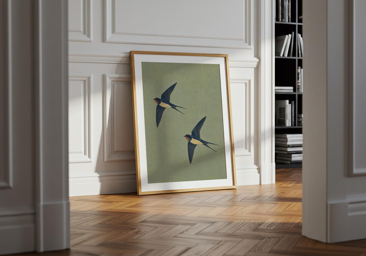 Wedding gift wall art featuring graceful swallows in flight, celebrating love, commitment, and new beginnings.