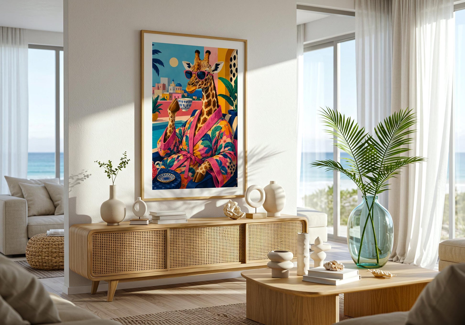 Colourful animal poster inspired by Palm Springs interiors and luxury summer escapes.