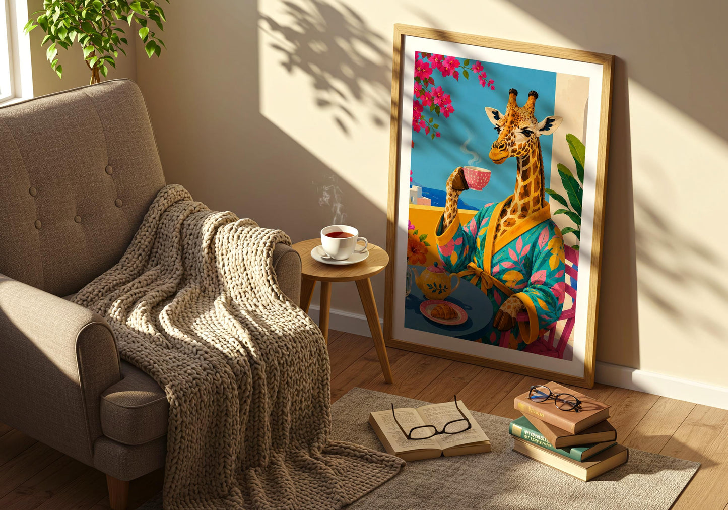 Mediterranean animal print with vibrant colours for kitchen and dining room decor.