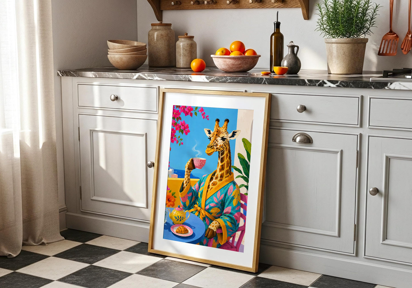 Modern giraffe wall art for kitchens, breakfast nooks and eclectic home decor.