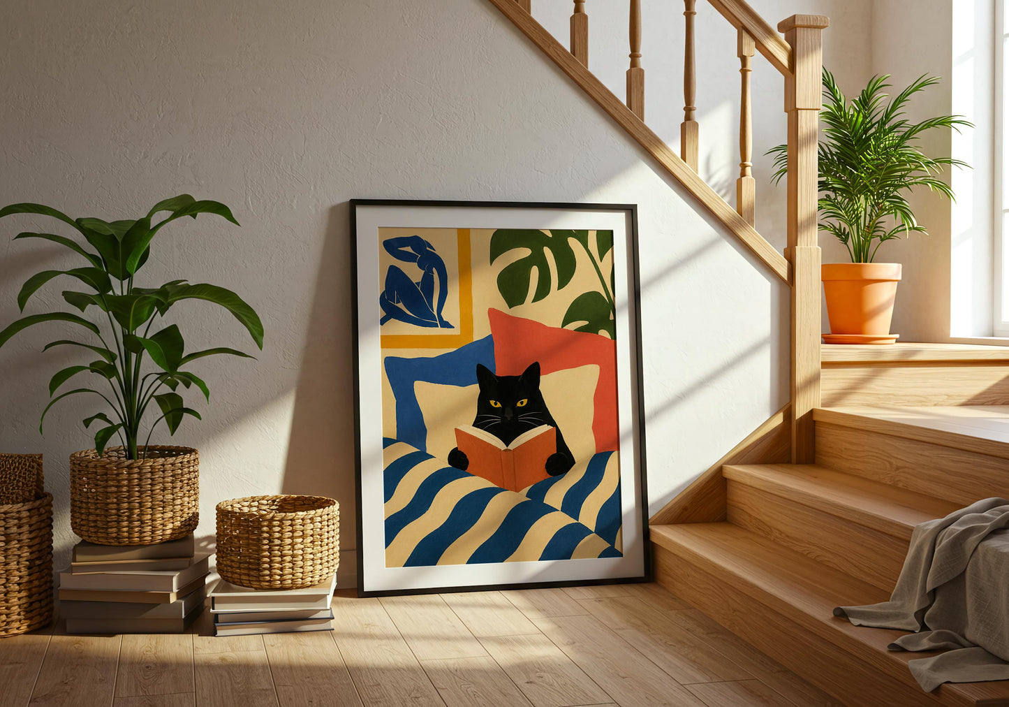 Colorful abstract cat artwork for home offices, bedrooms, and stylish interiors.