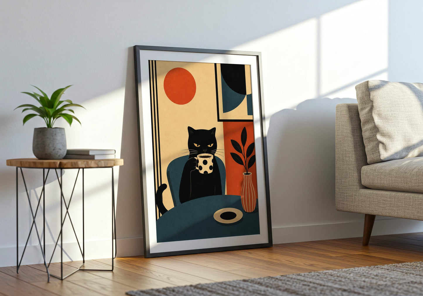 Contemporary animal wall art with a stylish black cat and minimalist design.