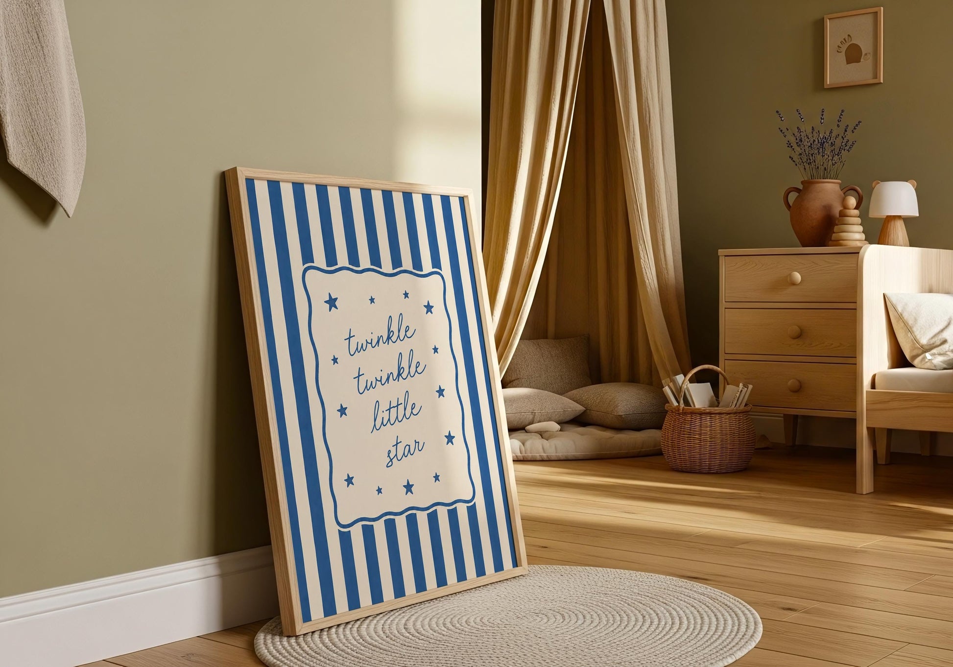 Timeless typography wall art featuring Twinkle Twinkle Little Star in a vintage aesthetic.