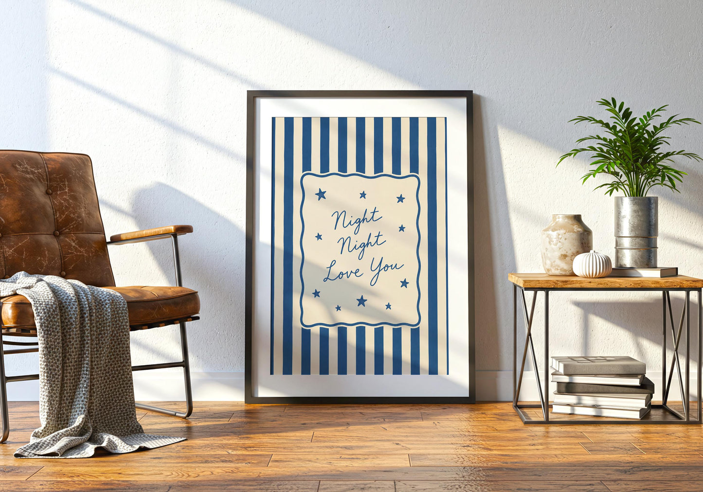 Baby boy nursery wall art featuring the Night Night Love You bedtime quote.