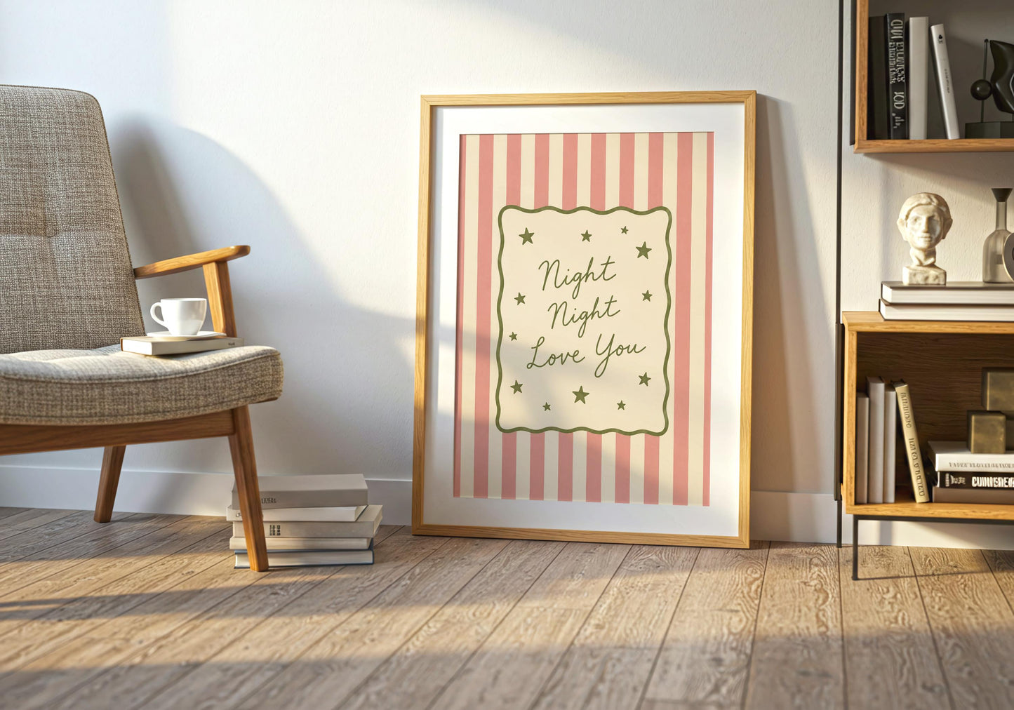 Nursery wall decor with stars and elegant lettering.
