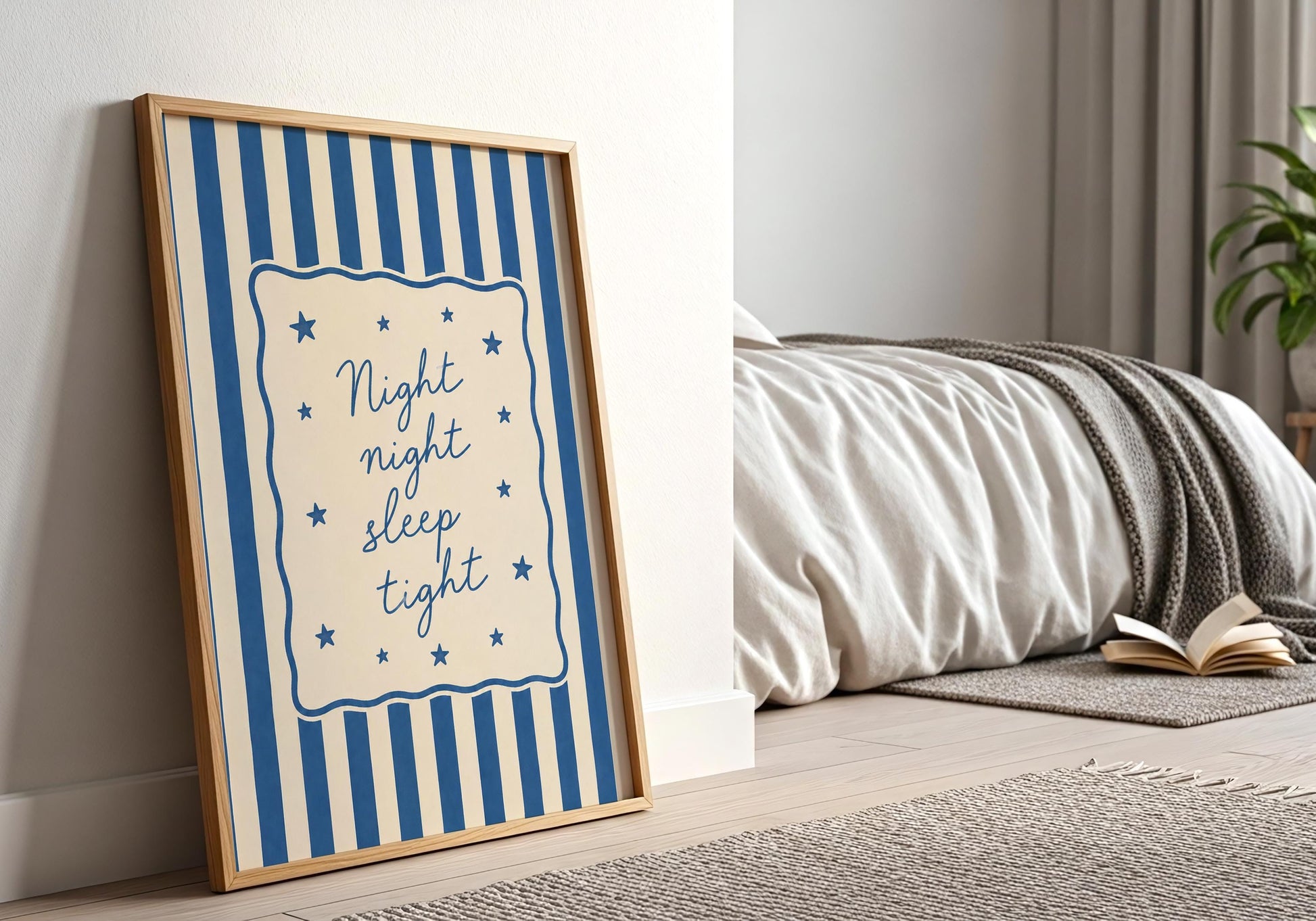 Baby boy nursery wall art featuring the Night Night Sleep Tight bedtime quote.