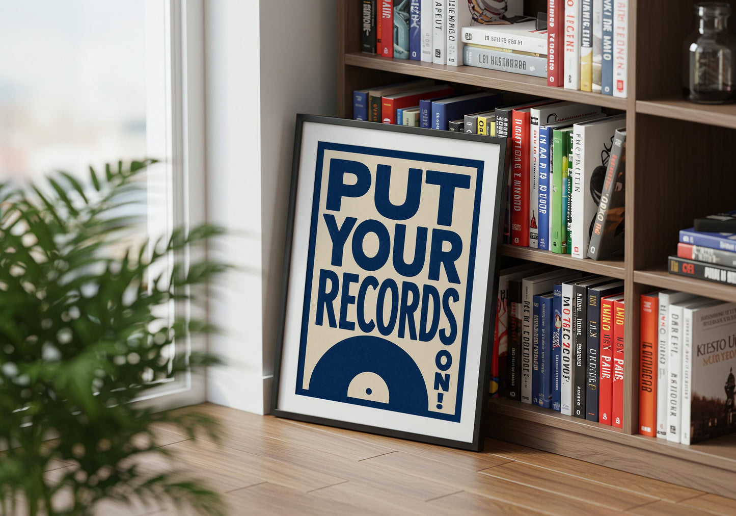 Record lover gift featuring bold blue text and minimalist vinyl artwork.