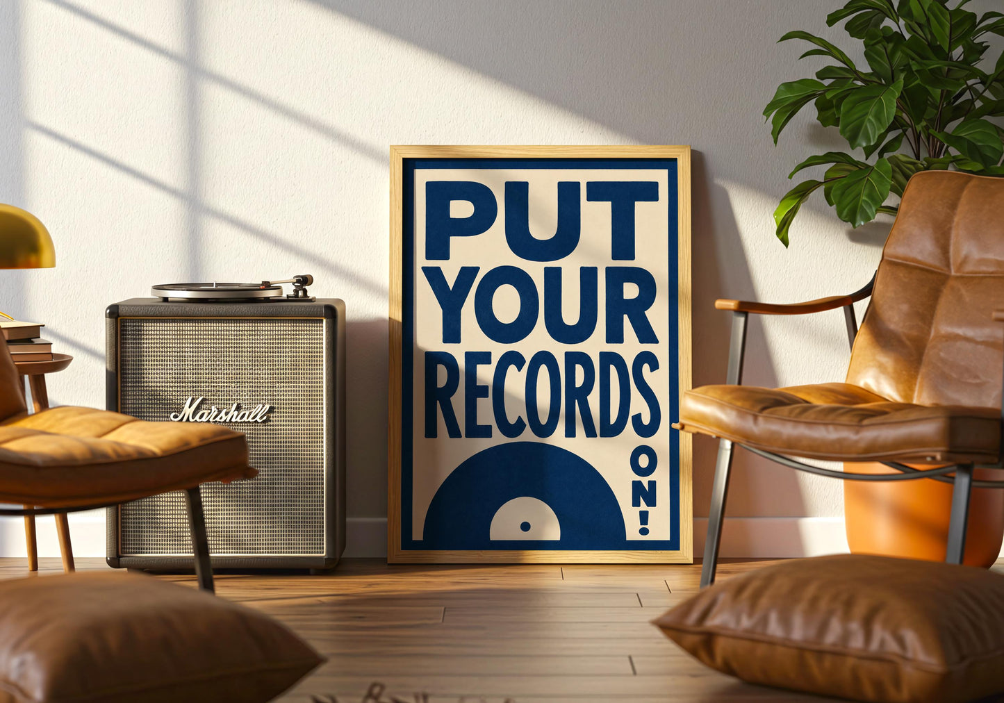 Music room decor print with bold graphic design and record illustration.