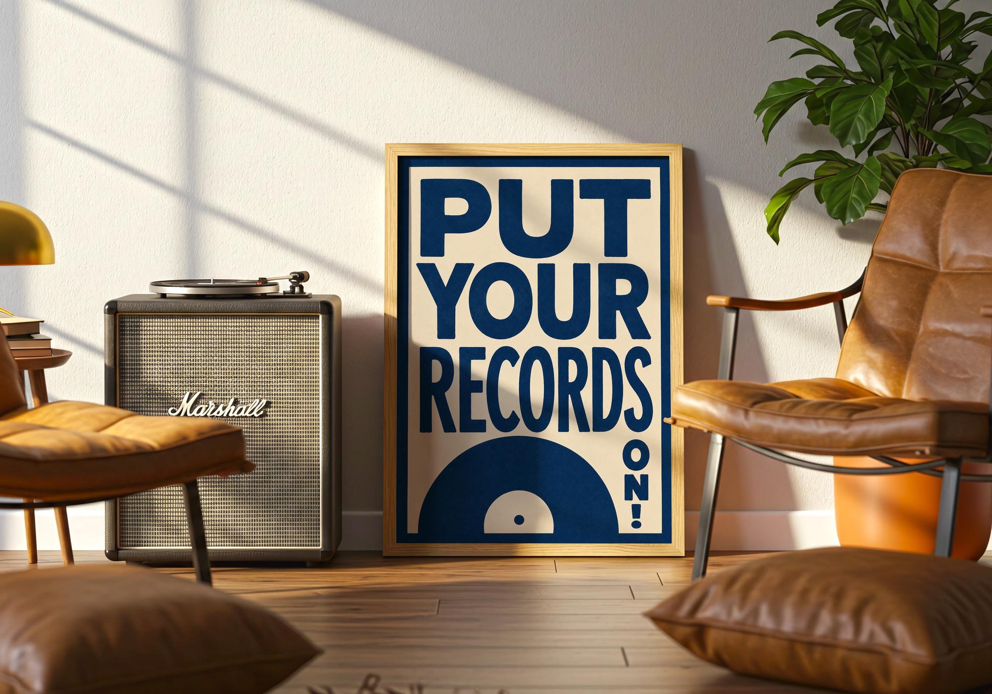Music room decor print with bold graphic design and record illustration.