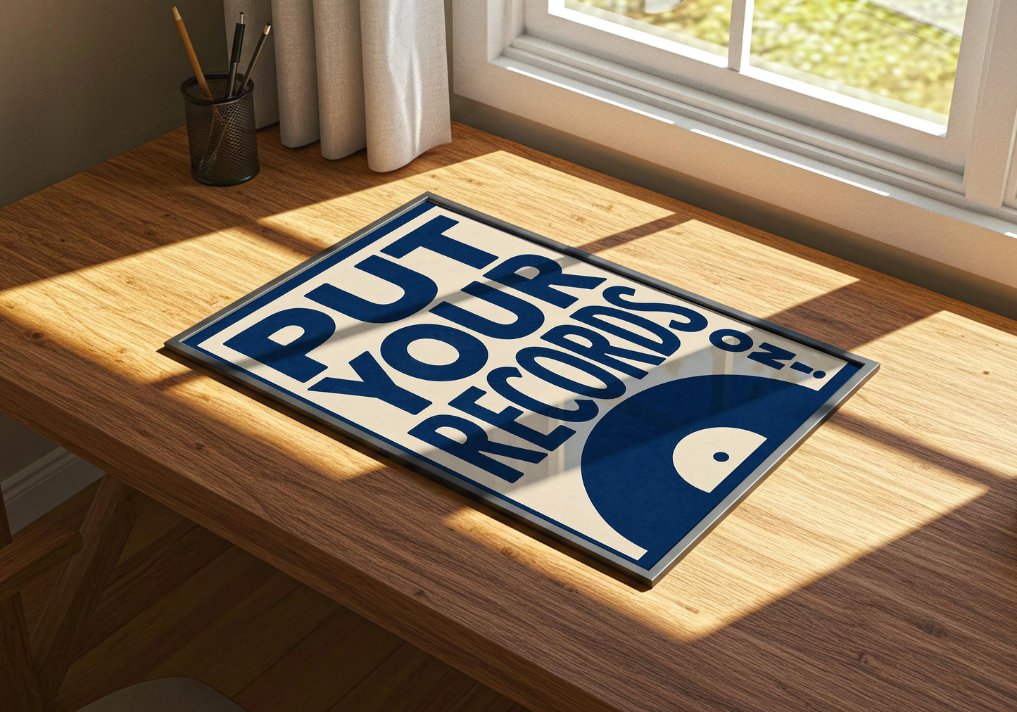 Vinyl record wall art featuring modern retro typography for music lovers.