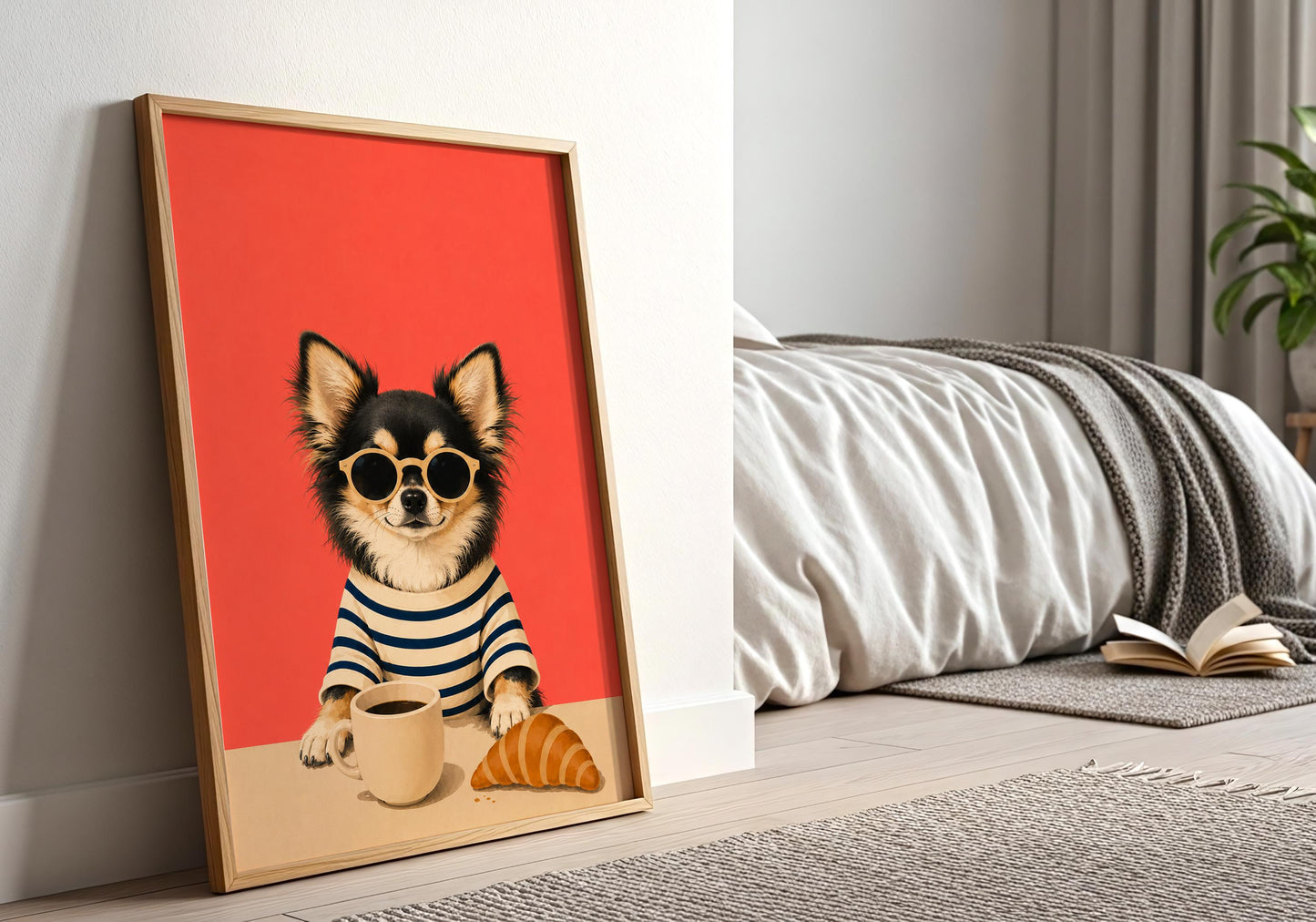 Funny Chihuahua wall art for coffee bars and modern kitchens.