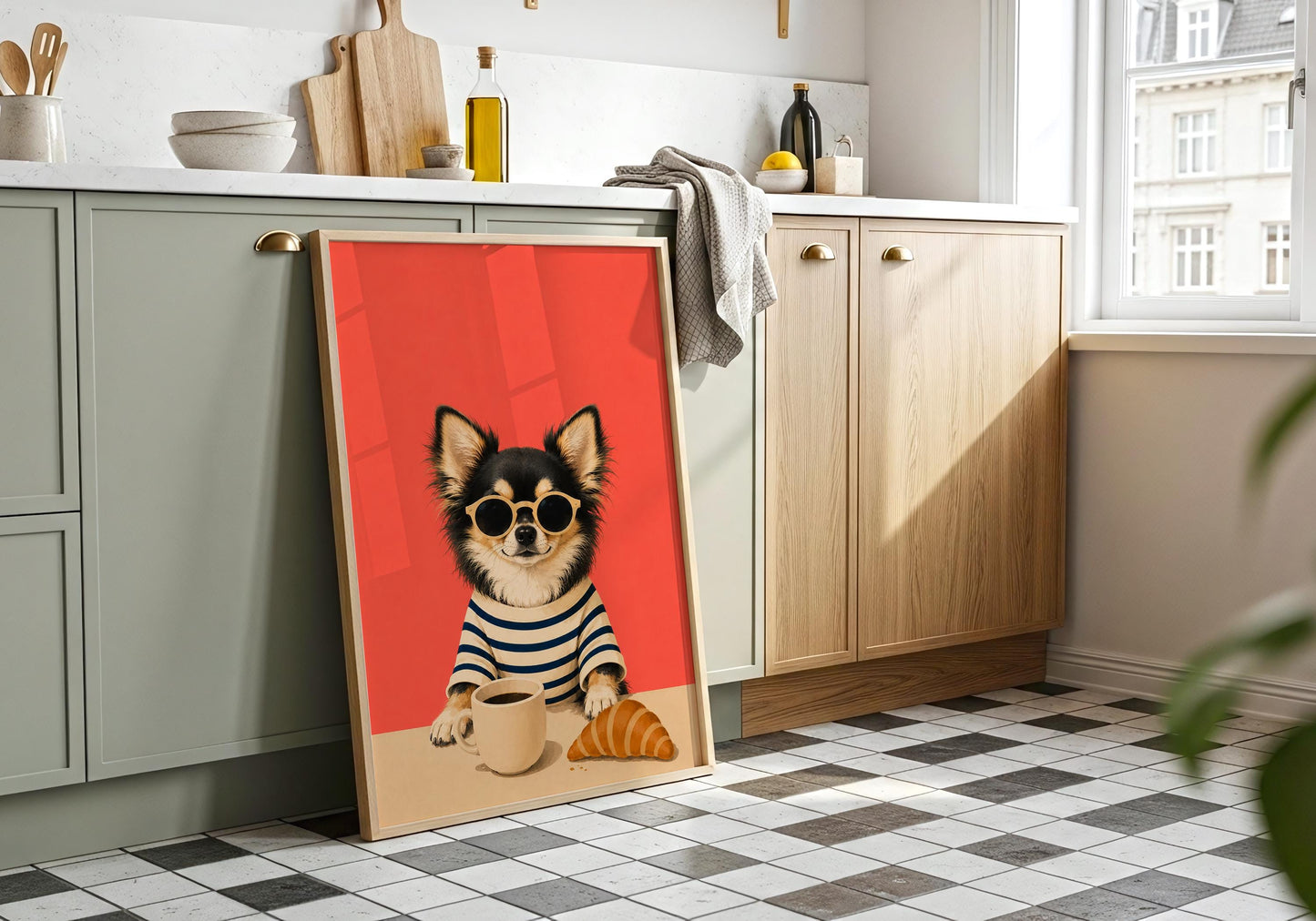 Contemporary Chihuahua artwork for coffee lovers.