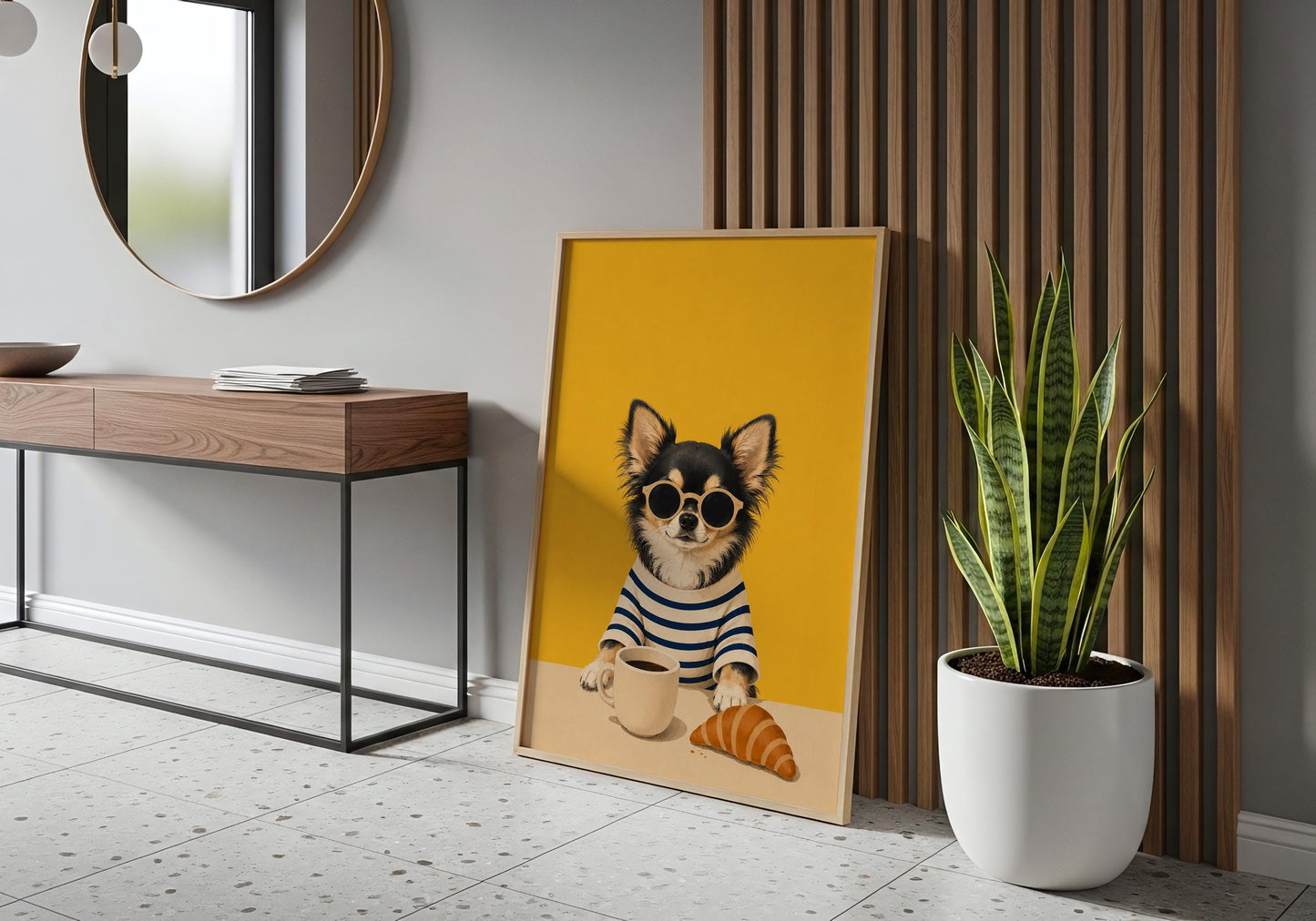 Small dog print with fashionable pet portrait.