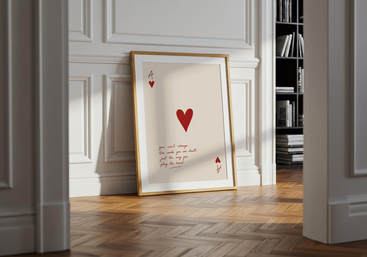 Ace of Hearts poster with elegant red typography.