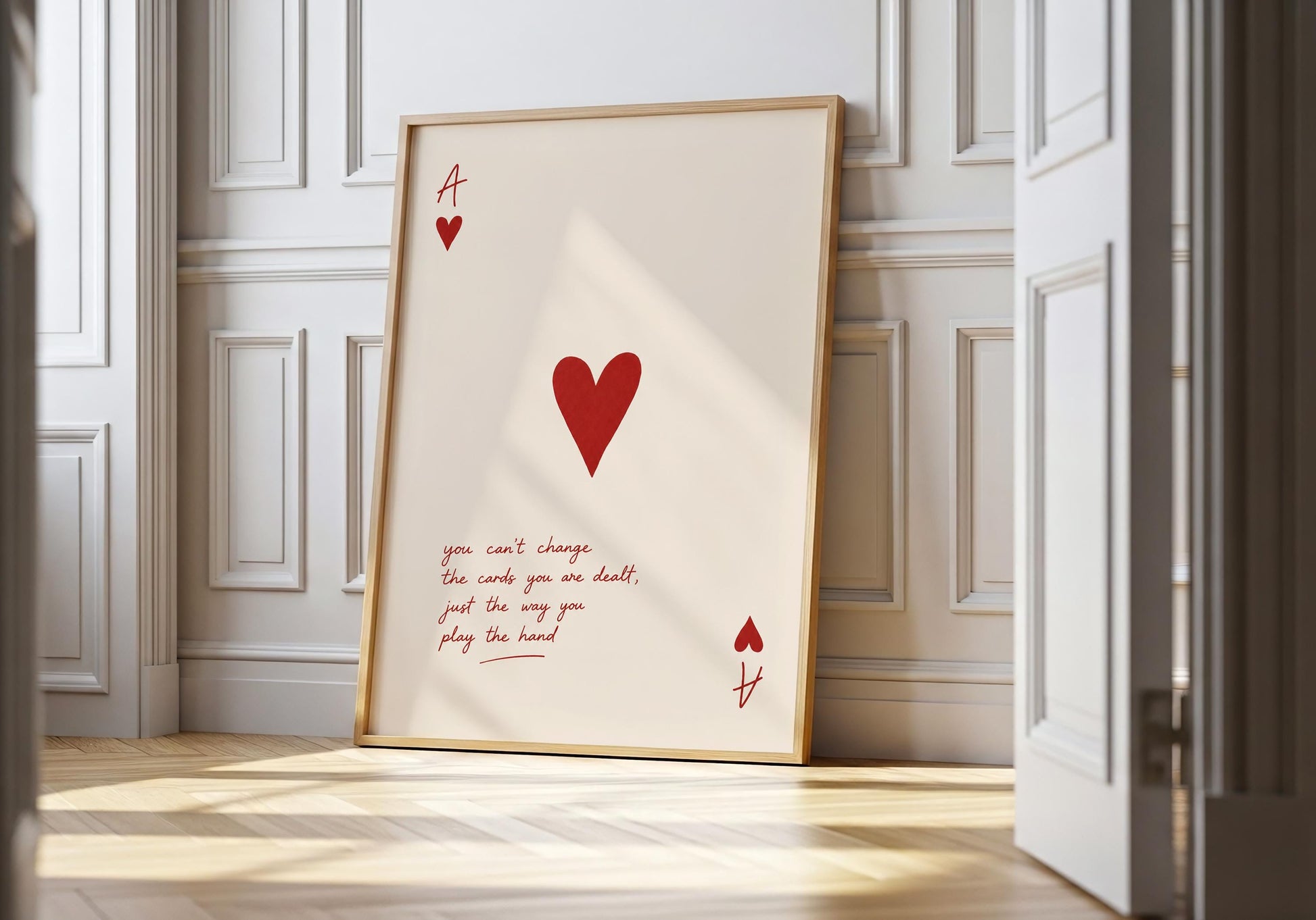 Ace of Hearts romantic wall art with inspirational love quote.