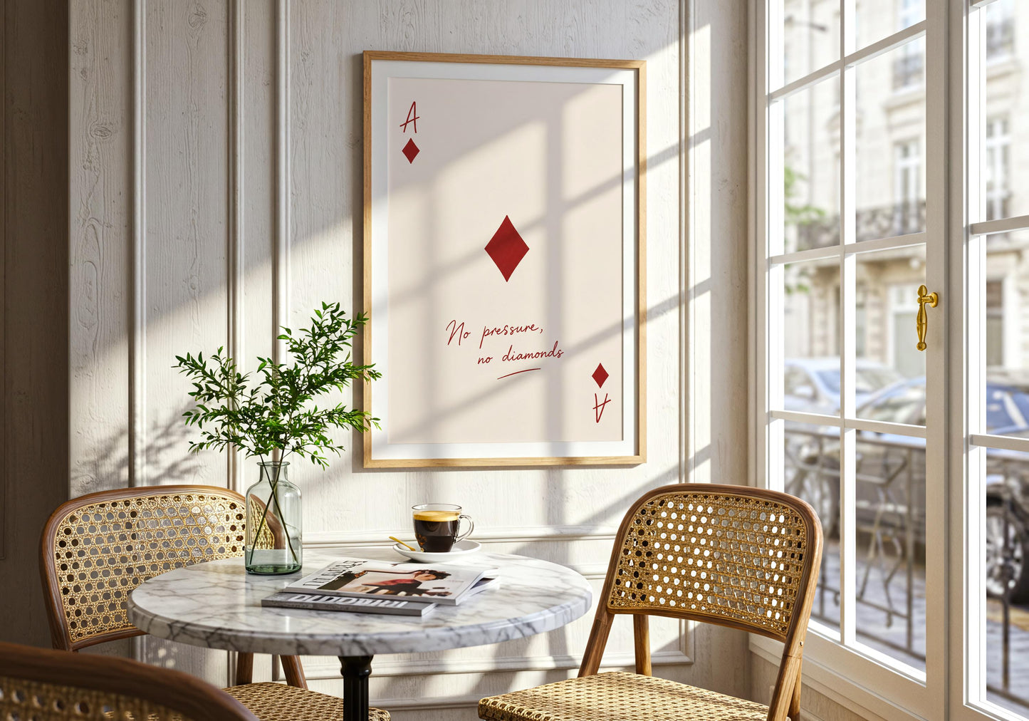 Stylish red home decor poster.