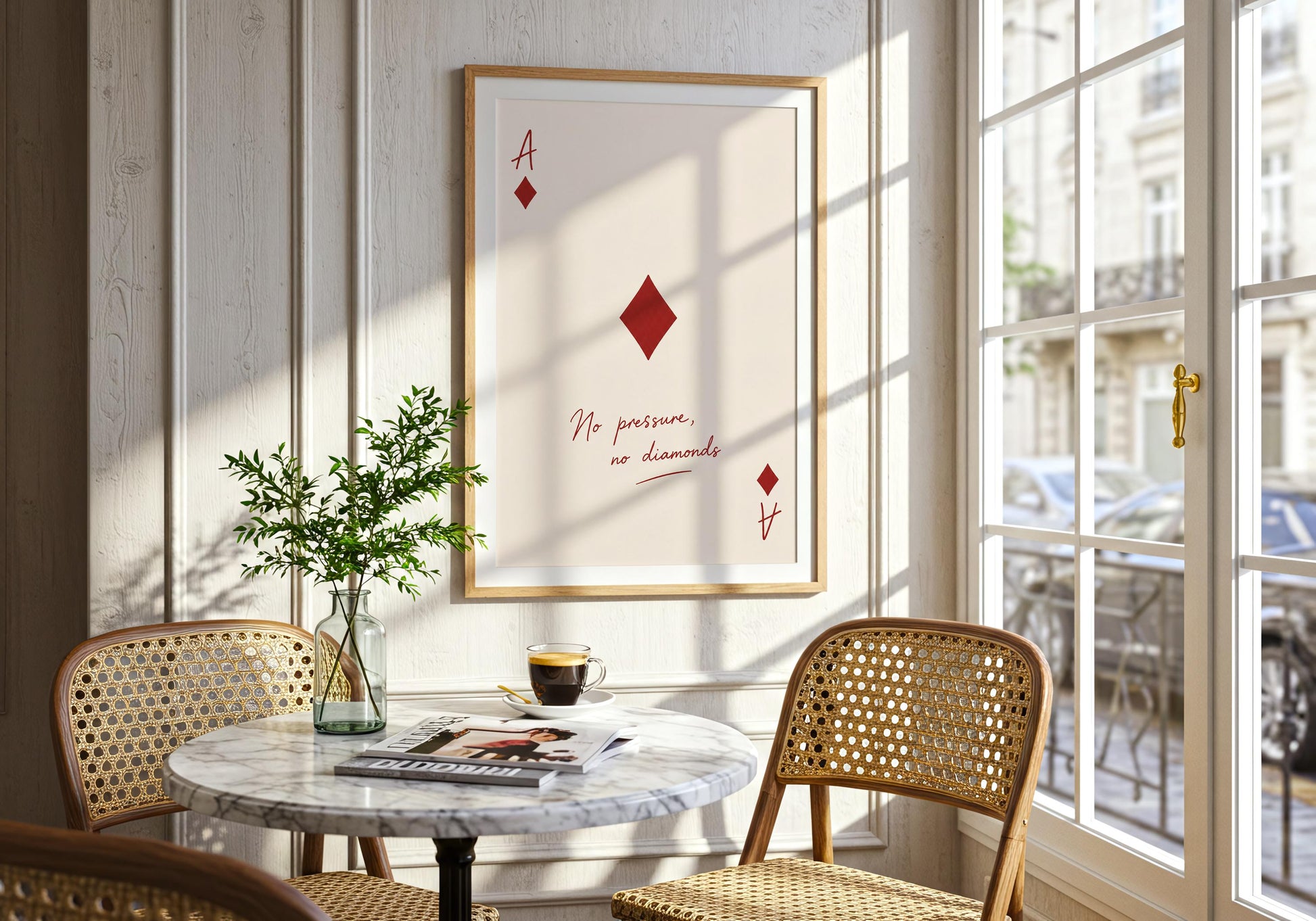 Stylish red home decor poster.