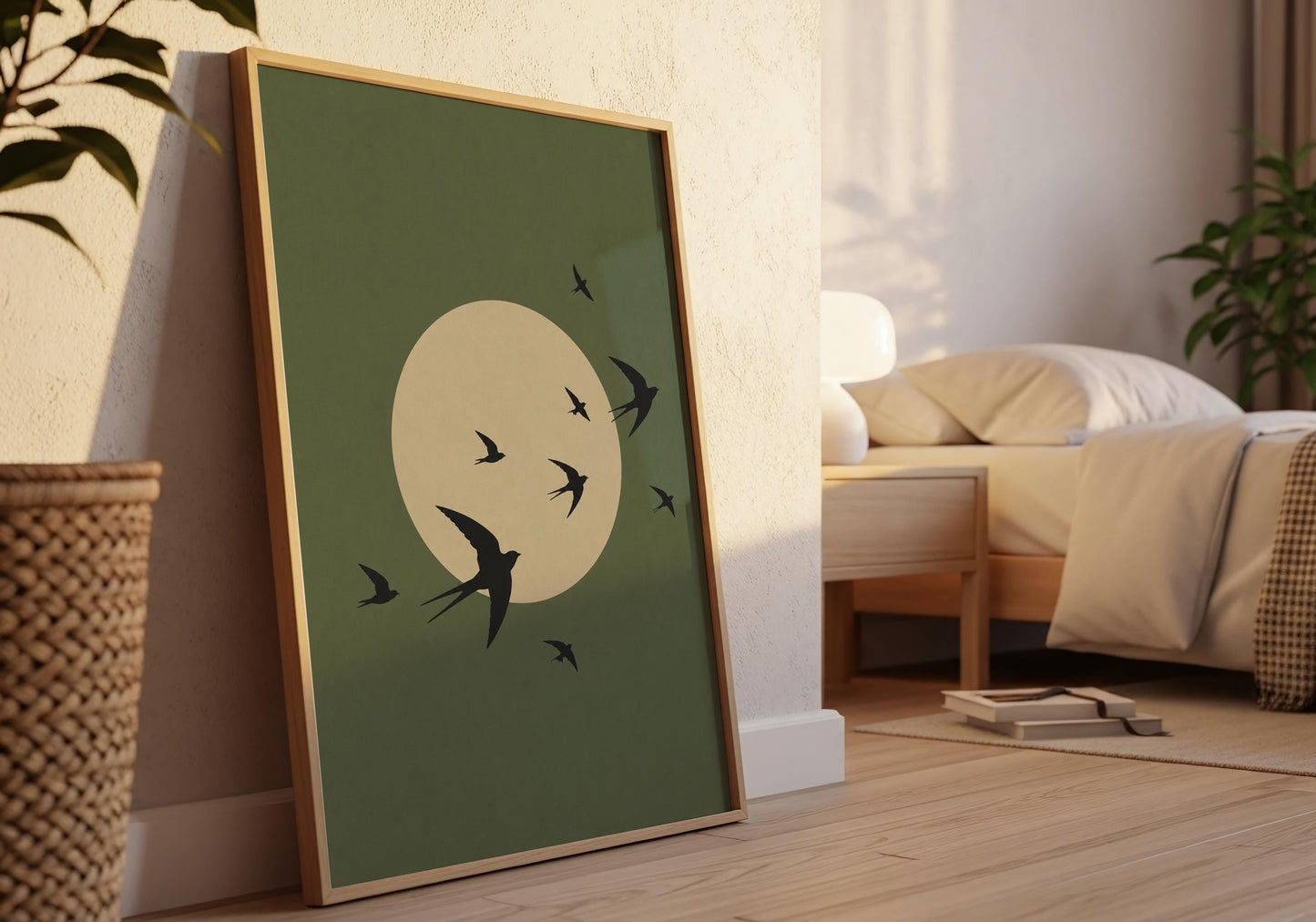 Minimalist freedom wall art featuring flying birds.