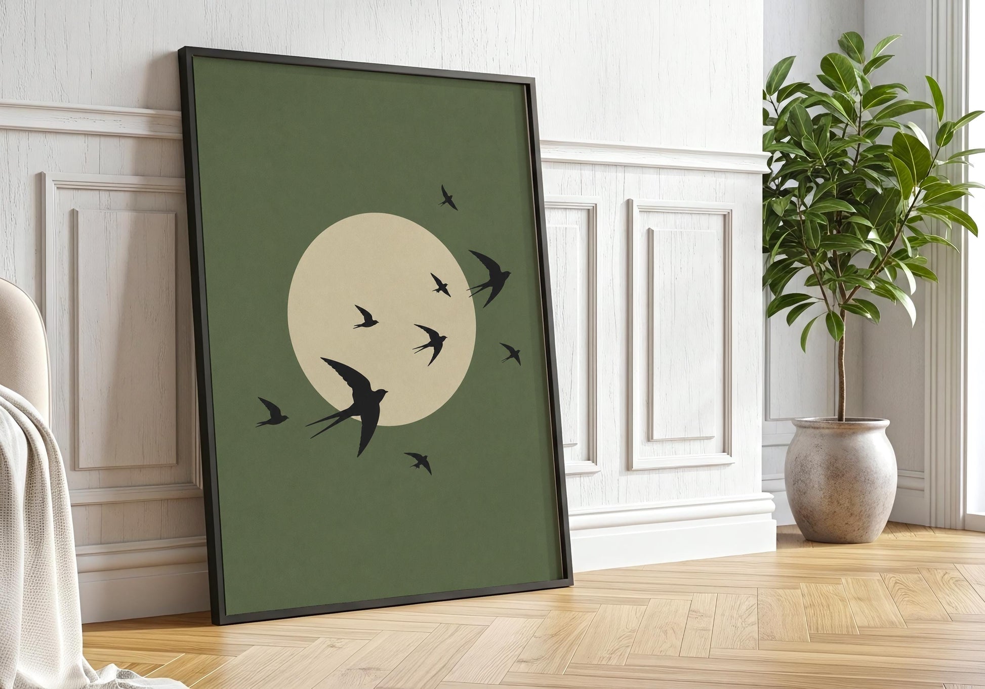 Peaceful bird poster for yoga studio.