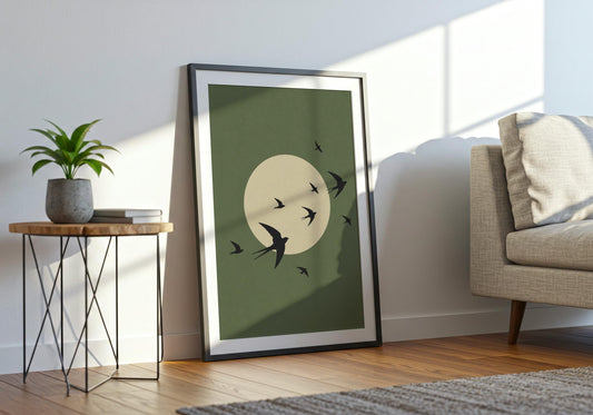 Mindfulness bird print for meditation room decor.
