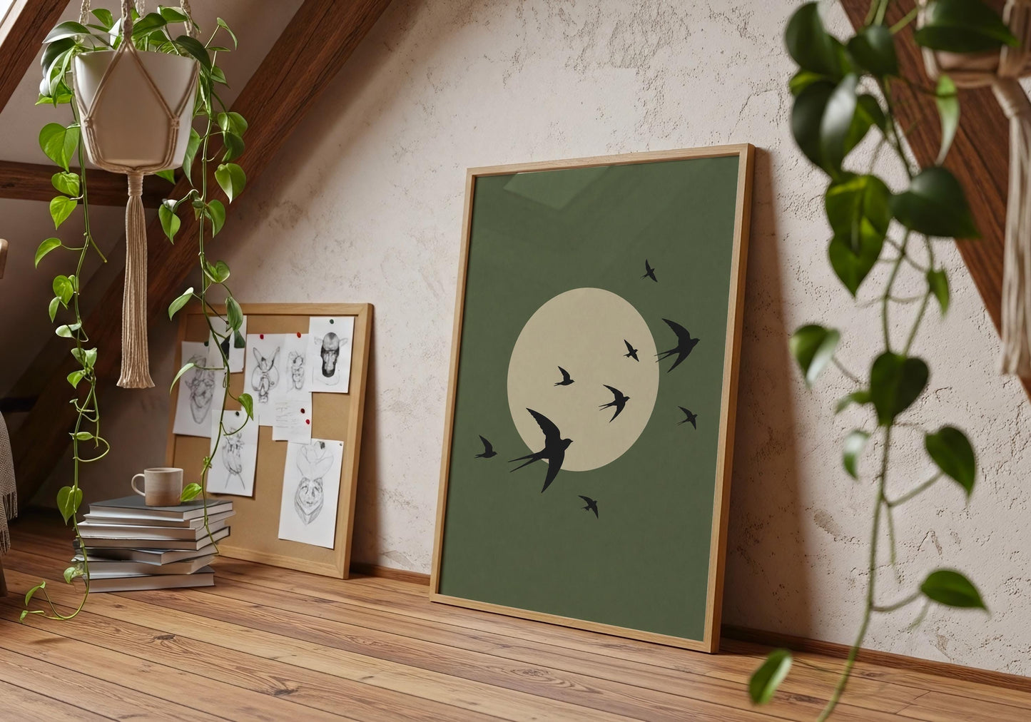 Tranquil olive green wall decor for living room.