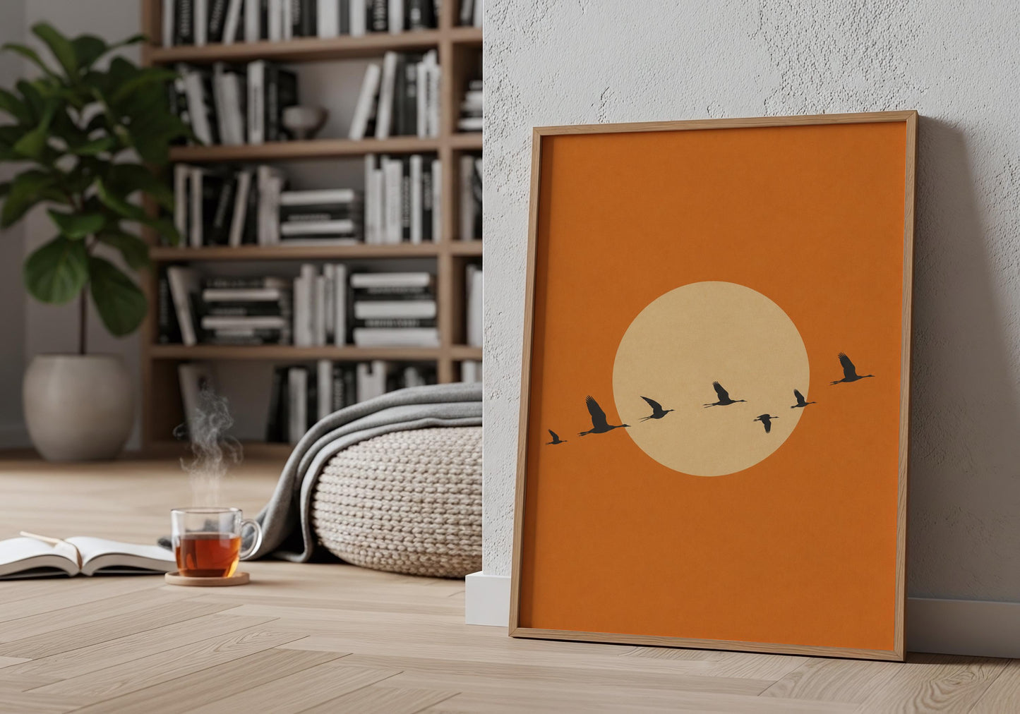 Mid-century modern sunset nature print.