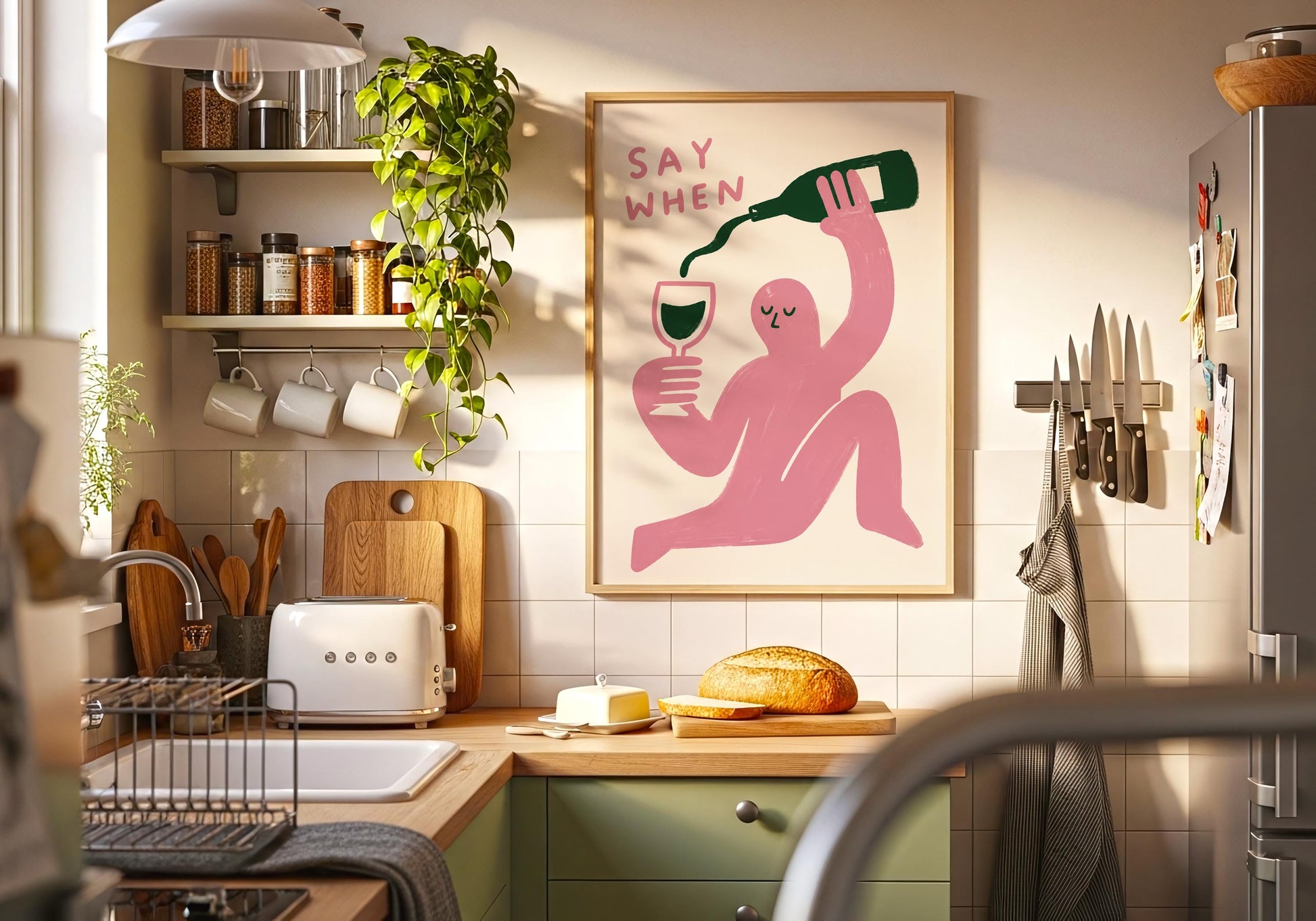 Cute modern wine illustration for gallery wall.