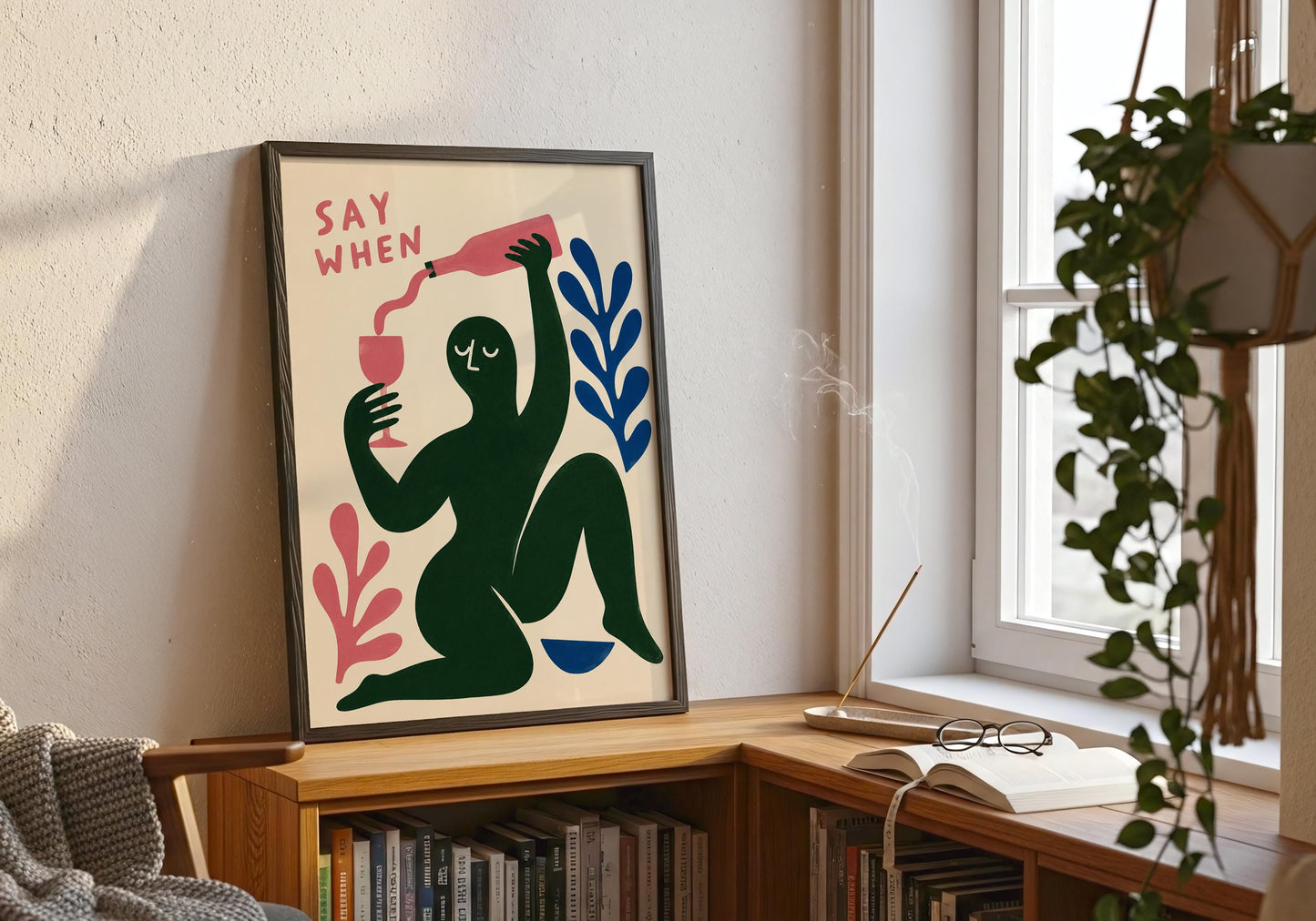 Modern kitchen wall art print with playful abstract illustration, colourful botanical shapes and minimalist design for gallery walls.