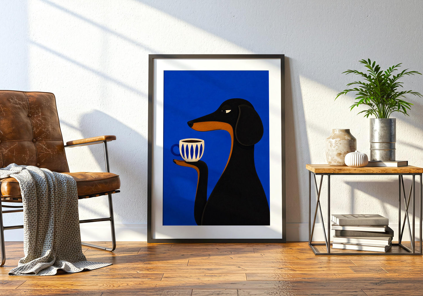 Minimalist dachshund poster for dog lovers featuring contemporary colours and clean illustration.