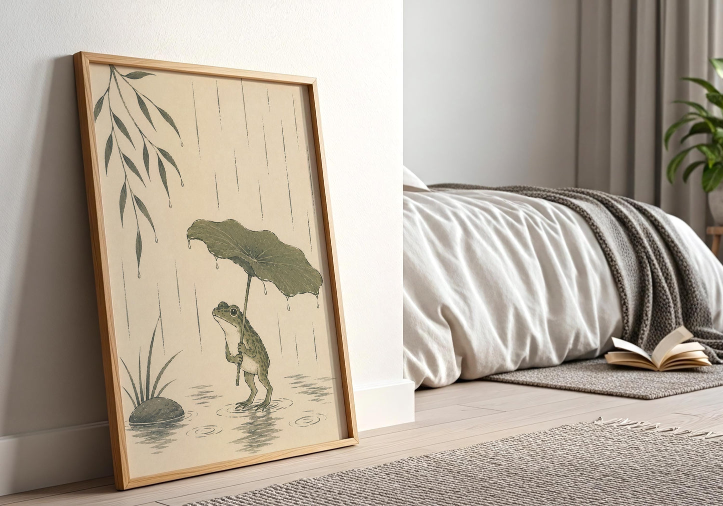 Minimalist frog wall art perfect for nurseries, children's bedrooms and cosy living spaces.