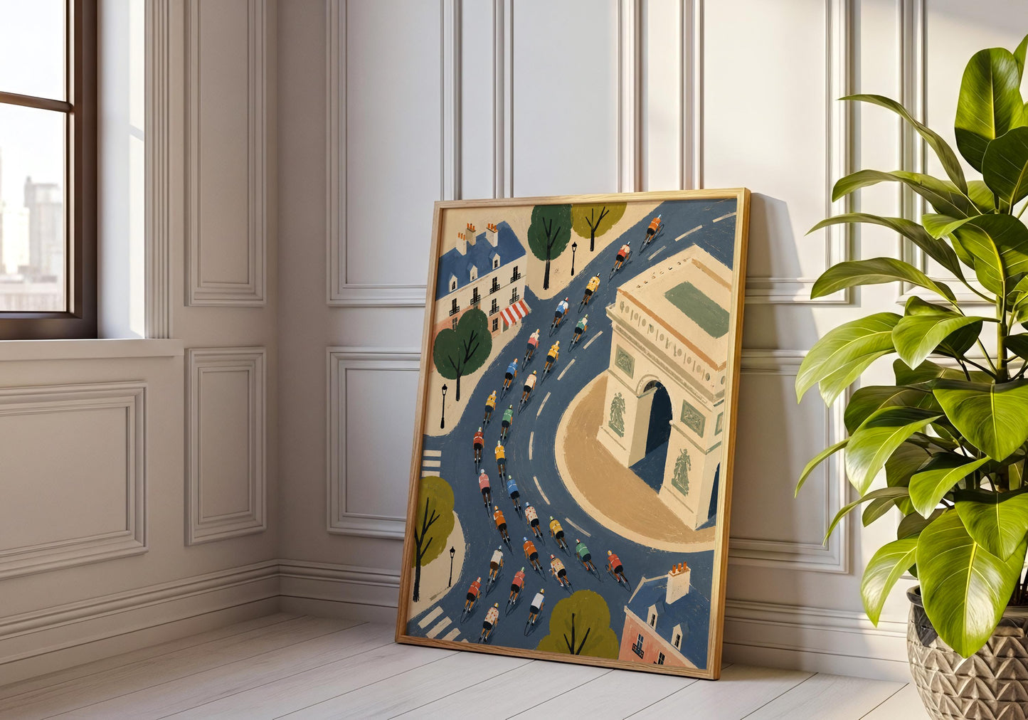 Colourful cycling print perfect for Tour de France fans and bicycle enthusiasts.