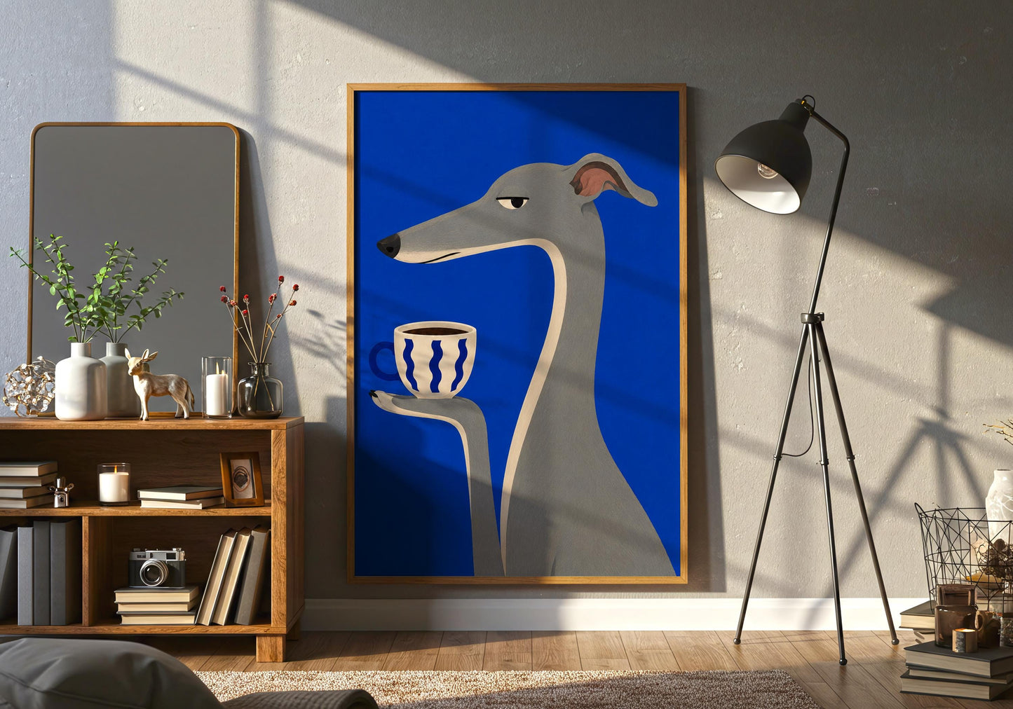 Coffee-themed dog wall décor for kitchens, cafés, and reading corners.