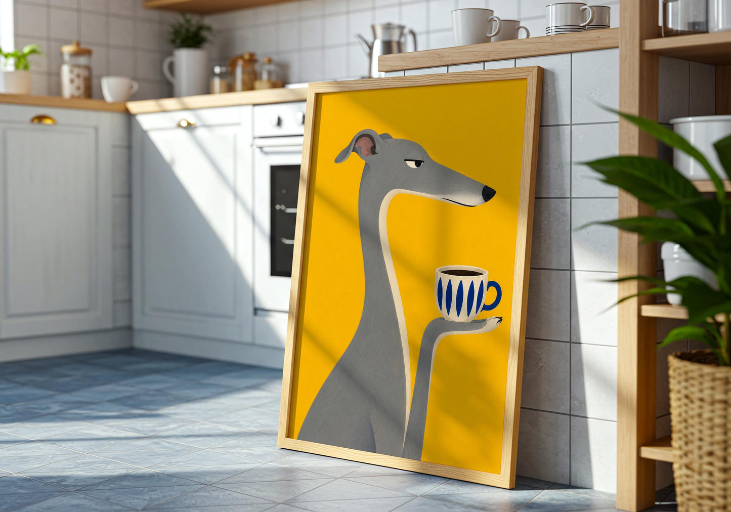Contemporary coffee lover poster with playful minimalist illustration.