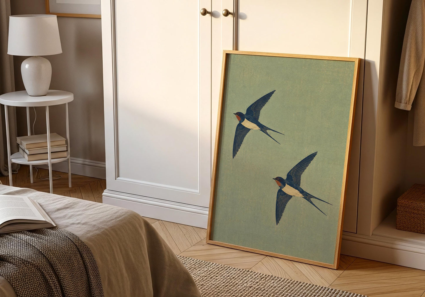 Love birds wall art symbolizing loyalty and partnership, ideal for bedroom or newlywed home decor.