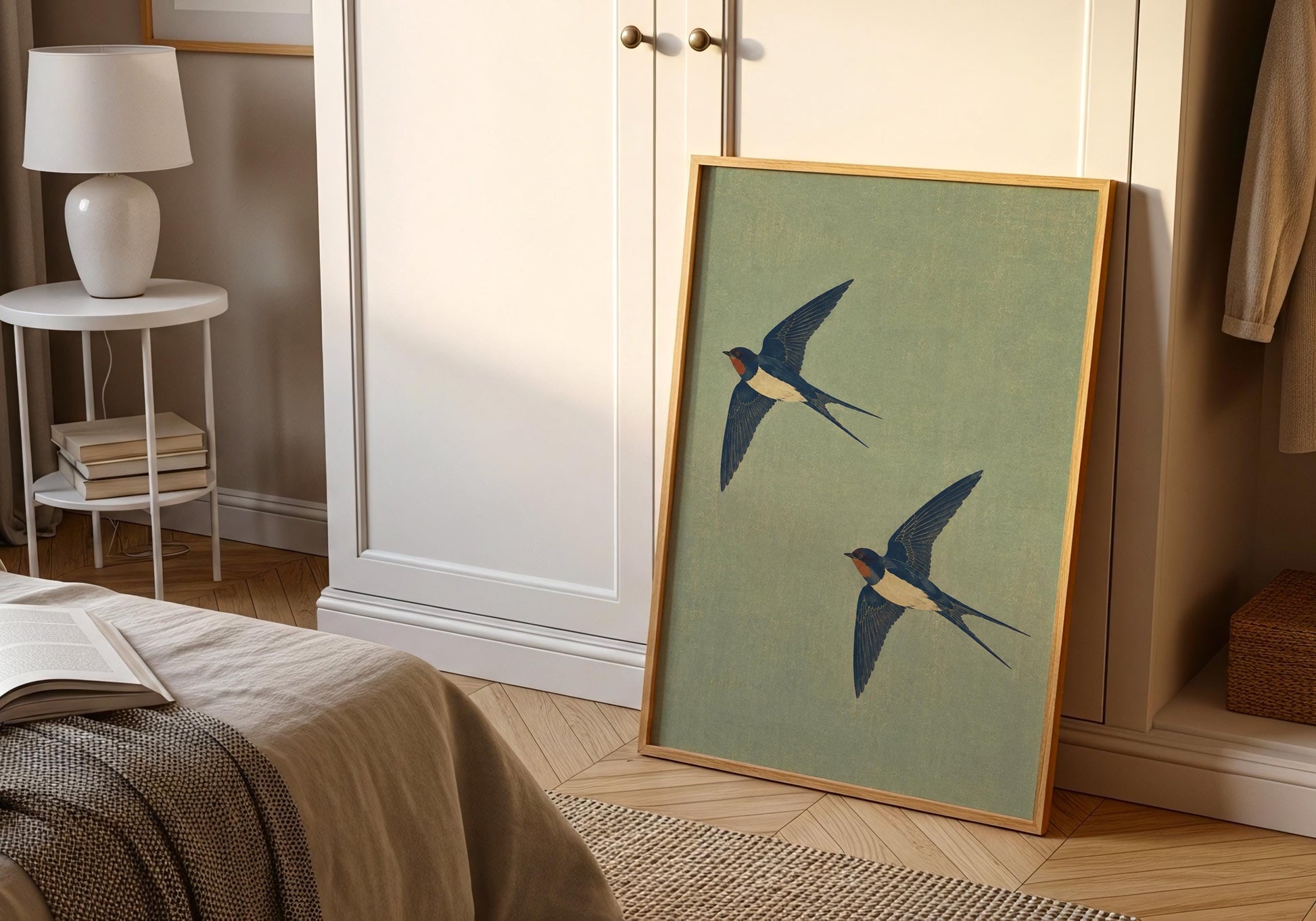 Love birds wall art symbolizing loyalty and partnership, ideal for bedroom or newlywed home decor.