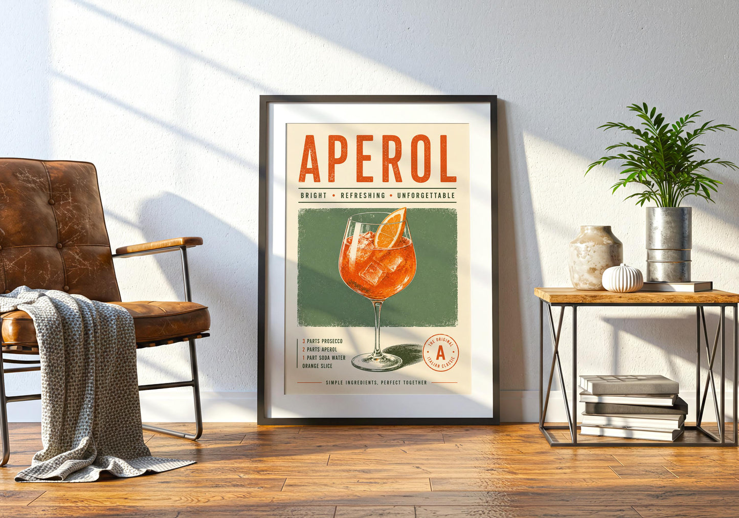 Vintage drinks advertising style wall print designed for a kitchen, dining room or stylish home bar.