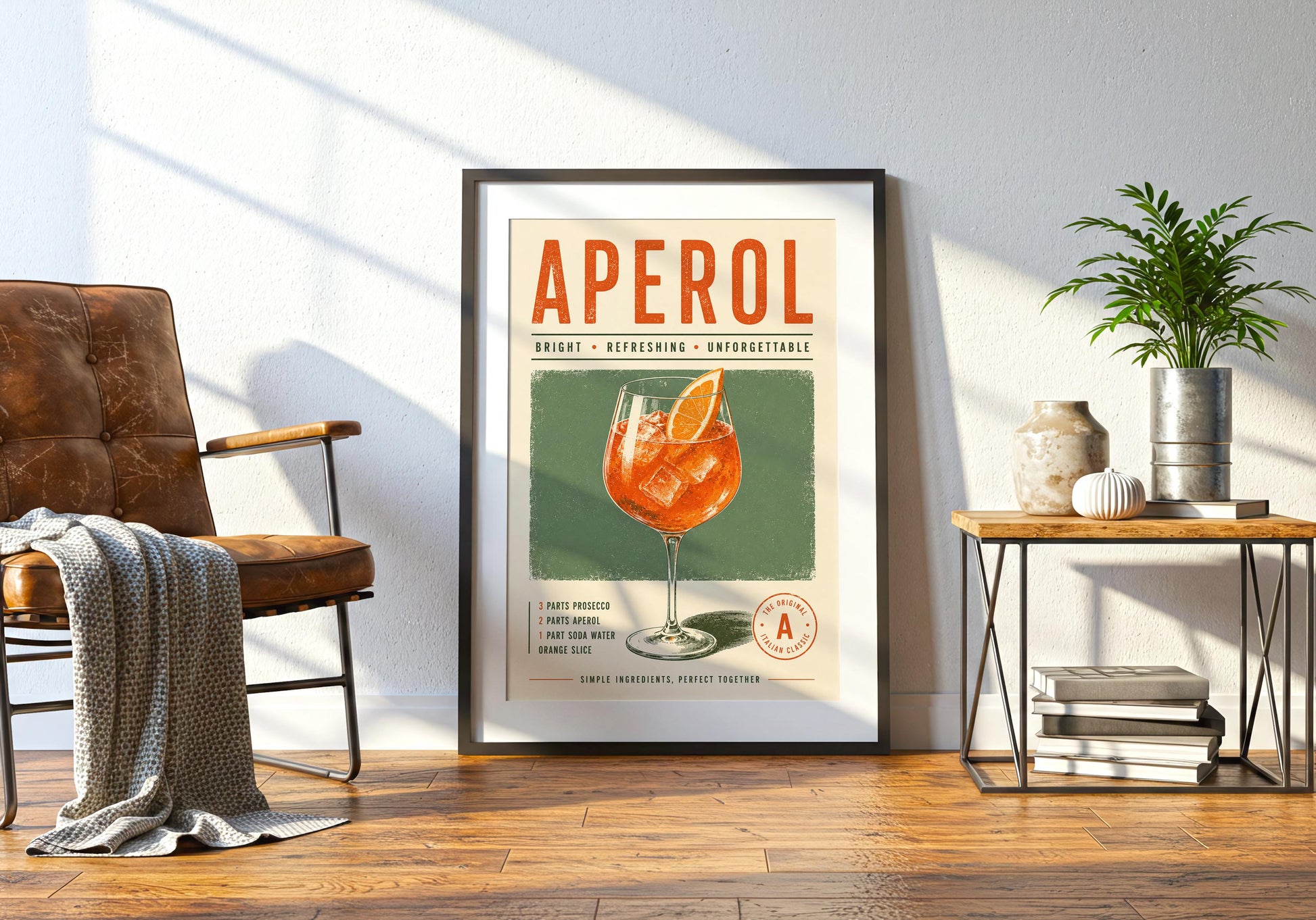 Vintage drinks advertising style wall print designed for a kitchen, dining room or stylish home bar.