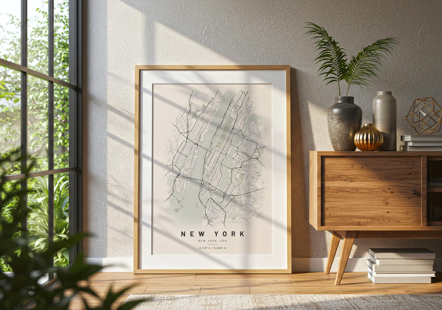 Architectural wall art featuring Manhattan at the centre of an intricate monochrome New York city plan.