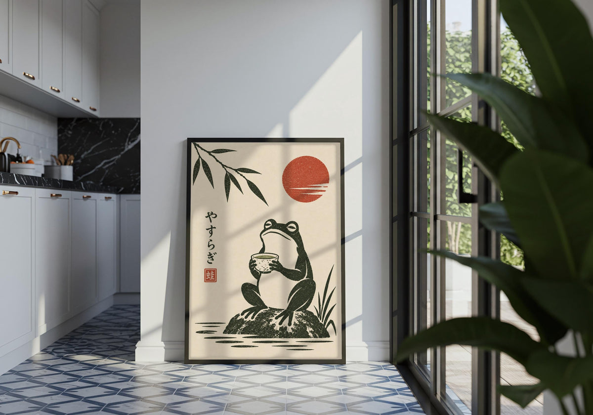 An angled interior photograph pairs the portrait print with contemporary décor.