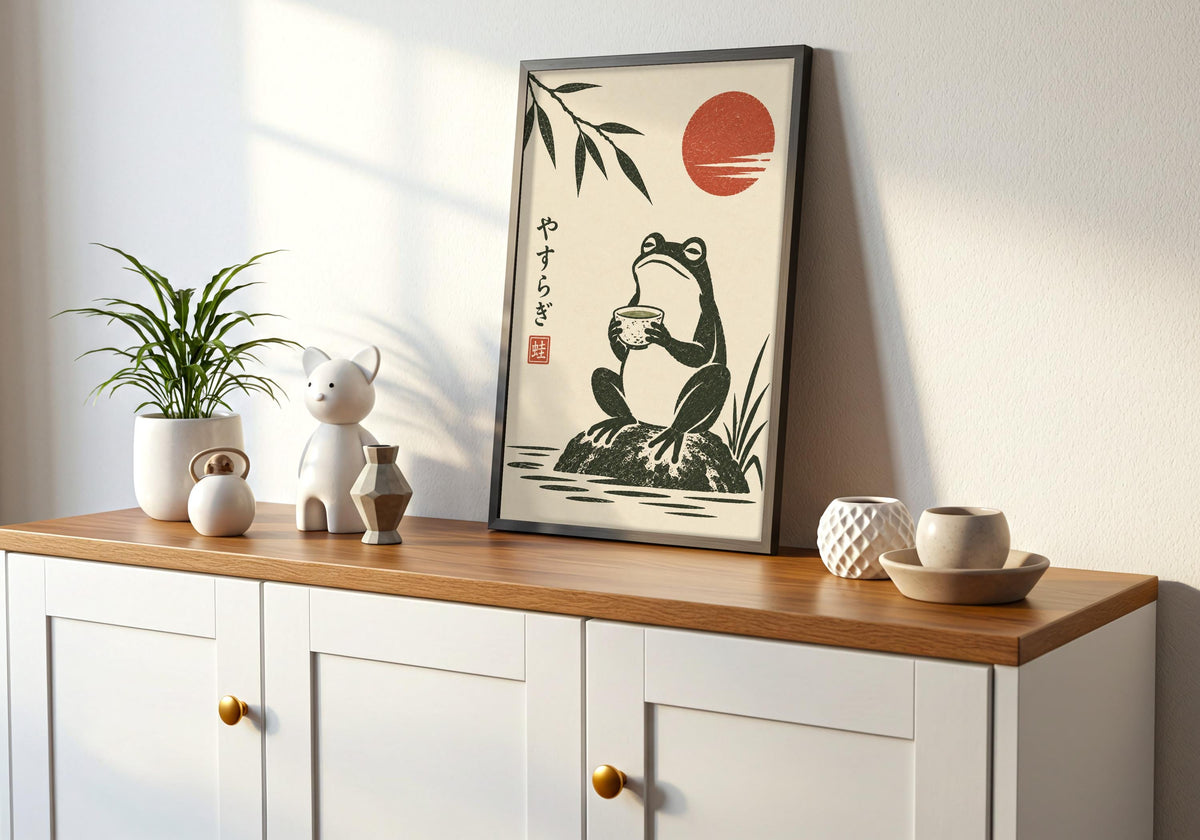 Shown from a wider angle, Frog Tea Meditation adds colour and character to the interior.