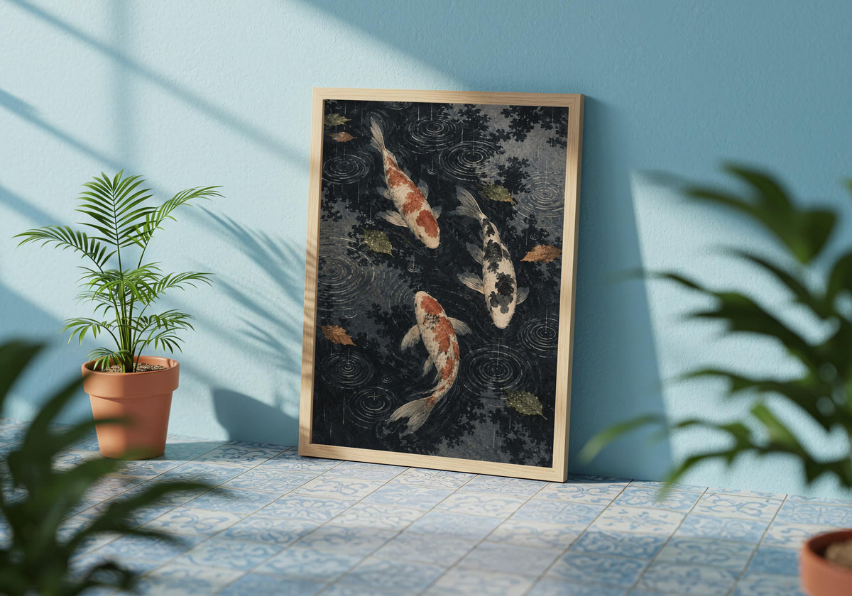 Armchair corner pairs soft seating with the Japanese-inspired pond scene.