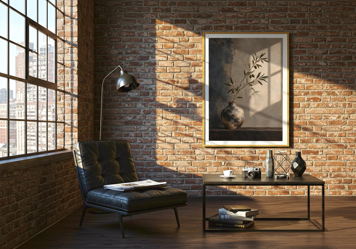 Green lounge mock-up pairs leafy decor with the ceramic-vase print.