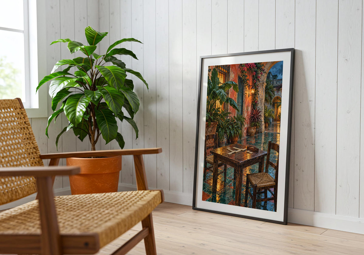 In the reading corner, framed havana domino table shows havana domino table after rain.