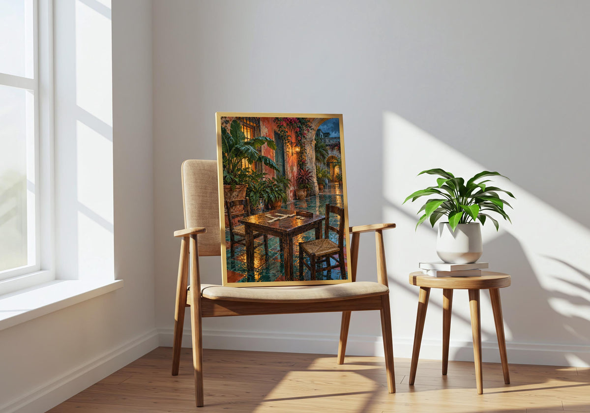 Havana domino table after rain hangs within the chair room, styled as havana domino poster.