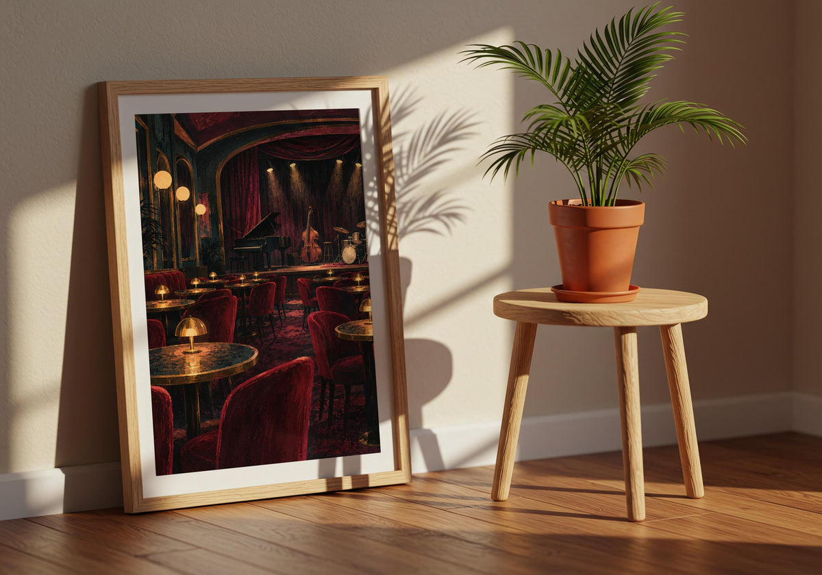 Against the window room, jazz club tables before opening reads clearly as painterly wall art.